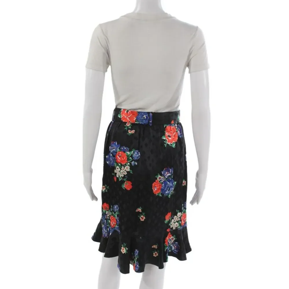 Tory Burch Womens Silk Floral Wrap Flare Skirt Black Size 2
